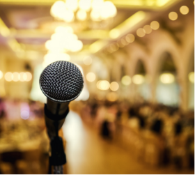 Microphone sitting on a stand in a room